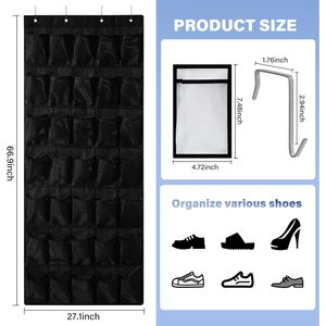 Over The Door <b>Shoe</b> Organizer 35 Pockets Mesh Hanging Rack Black For <b>Shoes</b> Behind Doors On Walls - Product Image 2