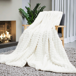 Comfort Luxury Jacquard Rabbit Faux Fur <strong>Throw</strong> Blanket <strong>for</strong> <strong>Couch</strong> Living Room - Product Image 5