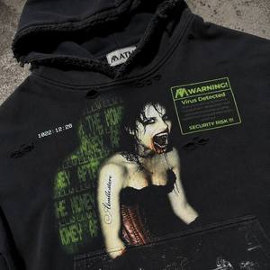 Sweat à capuche zippé pour homme, style hip-hop, effet usé et déchiré, avec logo personnalisé, streetwear vintage, coupe ample et oversize, épais et lourd - Product Image 6