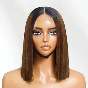 无胶双拉骨直鲍勃人发假发突出Ombre头发2x6高清蕾丝闭合光滑鲍勃假发 - Product Image 5