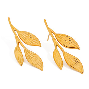 Leaf <b>Stud</b> <b>Earrings</b> 18K Gold Stainless Steel Plant Design Fashion Jewelry For Women - Product Image 1