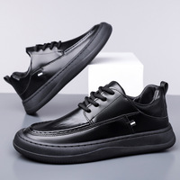 Sneakers en cuir noir pour homme, semelle plateforme épaisse, lacets, chaussures décontractées, chaussures de marche confortables