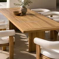 Ensemble de salle à manger d'extérieur en teck de luxe, table de patio 8 places avec fauteuils rembourrés pour villa, hôtel, complexe hôtelier, ferme, appartement