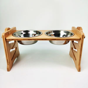 WDF kustom pabrik OEM tempat makan hewan peliharaan kucing anjing ditinggikan keramik dudukan mangkuk anjing kayu tempat makan hewan peliharaan bambu - Product Image 6