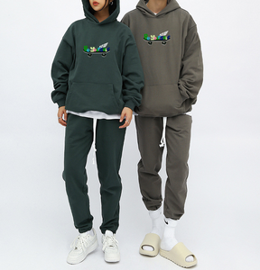 Automne et hiver nouveau poids lourd 420g éponge multicolore couleur unie pantalons de survêtement amples gardes à capuche ensemble de vêtements hommes - Product Image 1