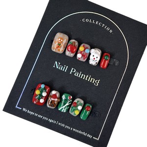 Navidad hecho a mano cuadrado corto clavo árbol de Navidad muñeco de nieve hombre de jengibre patrón colorido cuadrado <span class=keywords><strong>uñas</strong></span> artificiales - Product Image 5