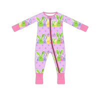 Romper Bayi Tanpa Kaki Motif Kartun Telur Paskah Unisex Bahan Bambu Spandex Kancing Jepret Grosir Kustom