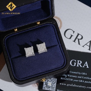 ZUANFA JEWELRY ต่างหูผู้หญิงสไตล์คลาสสิก Iced Out Square Full Micro‑Paved Moissanite Stud Earrings VVS - Product Image 2