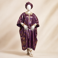 Ensemble de bijoux et foulard assorti Bogolan ADI à motifs or et violet, robe kaftan modèle malien 11
