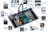 Évier de cuisine intelligent multifonctionnel avec affichage numérique LED, 5 touches piano, robinet cascade, 75 cm, en acier inoxydable, évier Tittok