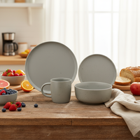 Service de table en grès élégant et luxueux |   Ensemble de 4 assiettes et bols en céramique grise |   Lave-vaisselle résistant à la chaleur et étanche |   pour la maison