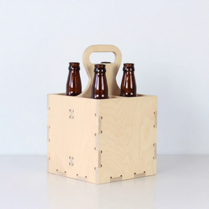 Portador de Cerveza de Madera con Capacidad para 4 Botellas, Diseño Minimalista, Caja Reutilizable para Almacenamiento de Bebidas - Product Image 1