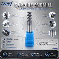 Fraise à rayon d'angle ZHY CNC à 4 cannelures en carbure de tungstène HRC45 de 1/2 po (12 mm, 16 mm) pour l'usinage de l'acier