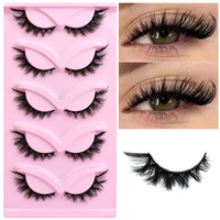 Lot de 5 paires de faux cils en fourrure de vison 3D volumineux et spectaculaires, effet recourbé en une seule étape, design incliné style renard, vente en gros