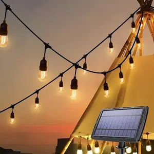 48FT S14 Solar al aire libre en iluminación de vacaciones luces de cadena alimentadas por jardín con bombillas Led Edison luces de cadena al aire libre impermeables