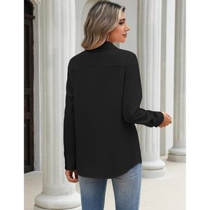 Women's Long Sleeve Button Down Shirt Collared <b>Top</b> Casual Work Blouse Poplin Fabric - Product Image 4