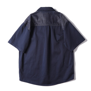 Camicia da uomo in denim di seta a maniche corte, stile giapponese retrò etnico; Vestibilità rilassata, nuova chiusura con bottoni alla coreana in stile cinese - Product Image 2