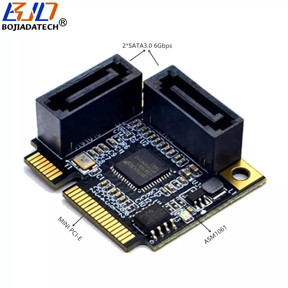 2 Connecteur SATA 3.0 vers Mini PCI-E MPCIe Adapter Controller Card 6Gbps For Raid Hard Disk Drives