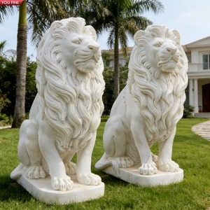 Coppia di Statue di Leoni in Marmo Bianco YOUFINE, Decorazione Classica per Ingresso Villa - Product Image 1