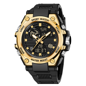 Montre-bracelet tendance pour homme, montre numérique de sport, montres numériques colorées dorées à double fuseau horaire pour garçons et enfants - Product Image 3