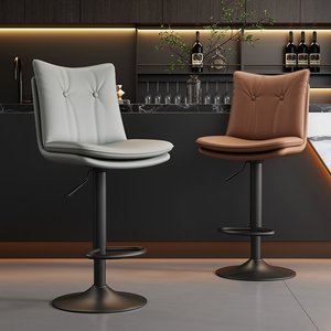 Chaise <span class=keywords><strong>de</strong></span> <span class=keywords><strong>bar</strong></span> en cuir, pivotante, réglable en hauteur, personnalisable, luxe léger, <span class=keywords><strong>tabouret</strong></span> haut <span class=keywords><strong>avec</strong></span> dossier pour usage commercial - Product Image 1
