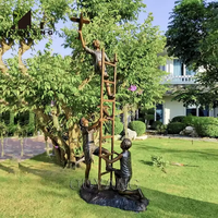 Estatua de Bronce Retro para Exteriores de Dos Niños Montando en Bicicleta, Figura Humana de Tamaño Real, Escultura Artística para Decoración de Jardín, Parque o Paisaje