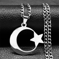 Collier Pendentif Lune et Étoiles en Acier Inoxydable Couleur Or Argent Petite Chaîne Cubaine Hip Hop