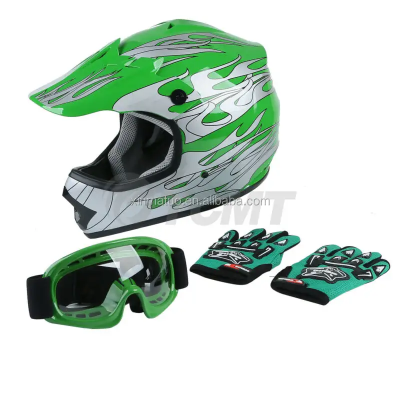 XINMATUO XF270213 S M L XL di trasporto della Gioventù Scherza Fiamma Dirt Bike ATV Motocross Casco Verde