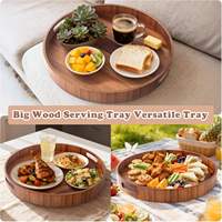 Grand plateau de service en bois irrégulier de 20 pouces avec poignées, plateau de table basse ottoman moderne, plat décoratif jetable pour cuisine