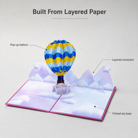 Cartes de vœux personnalisées 3D créatives faites à la main en papier recyclable, impression UV, vernissage mat, taille personnalisée, montgolfière