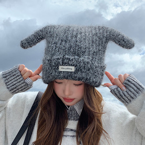 Gorro de lana tejido con orejeras, gorro a prueba de viento para mujer, otoño e invierno, circunferencia de cabeza grande, 58-60Cm, estilo fresco y dulce - Product Image 2