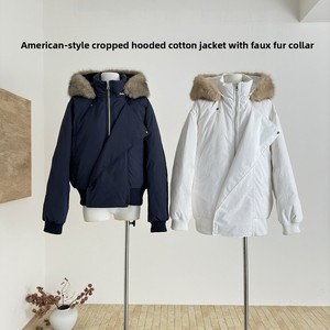 Veste courte à capuche en duvet avec col en fourrure de renard bleu pour femmes, manteau d'hiver pour femmes de <span class=keywords><strong>petite</strong></span> <span class=keywords><strong>taille</strong></span> - Product Image 1