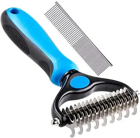 ORDERMORE Double Row Undercoat Dog Rake,Stainless Steel Dog Comb for Short or Long Hair Pet 