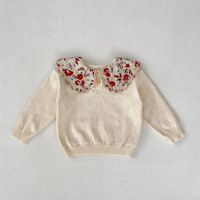 Sweater Rajut Katun Pointelle Bordir Bunga Kerah Peter Pan Kancing Bayi Perempuan Tepi Scallop Pakaian Rajut Bayi Baru Lahir Balita