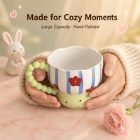 Mug à fleurs peint à la main, 400 ml, tasse à café en céramique avec poignée perlée créative, tasse cadeau d'anniversaire