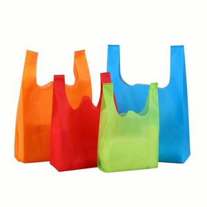Manufacturers Supply <b>Supermarket</b> Ultrasonic W Cut Waterproof Tote Vest Green Non Woven Reusable Bags 40gsm - Product Image 4