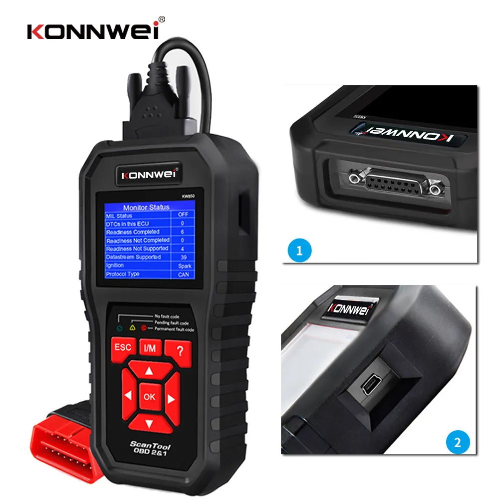 KONNWEI KW850 OBD OBDII Diagnostik Alat Gratis Cetak Update Auto Mobil Scanner Pembaca Kode OBD2 Detektor Tegangan Baterai Mobil Tester