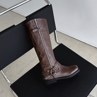 Bottes d'équitation d'hiver montantes à bout rond avec boucle décorative et fermeture éclair