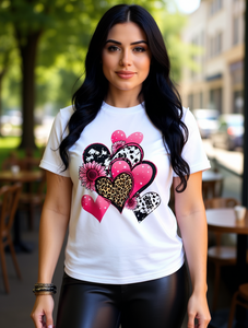 T-shirt da donna in puro cotone a maniche corte, girocollo, con stampa leopardata a cuori e floreale, vestibilità casual e confortevole, traspirante per tutte le stagioni, lavabile in lavatrice - Product Image 2