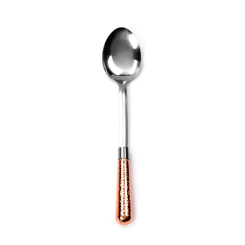 Cheap Wholesale Kitchenware Utensils Stainless Steel Solid Spoon With Hammered Copper Plating Handle Kitchen Accessories Set