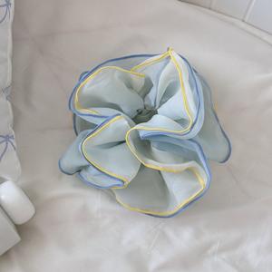 Bandeau élastique pour femme style coréen, en tissu maille bleue, grand chouchou en corde, accessoire d'été - Product Image 6