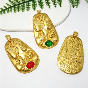 Pendentif ethnique double face <span class=keywords><strong>Bouddha</strong></span> et <span class=keywords><strong>d</strong></span>émon plaqué cuivre antique, incrustation en résine gravée paysage, unisexe, vente en gros - Product Image 3