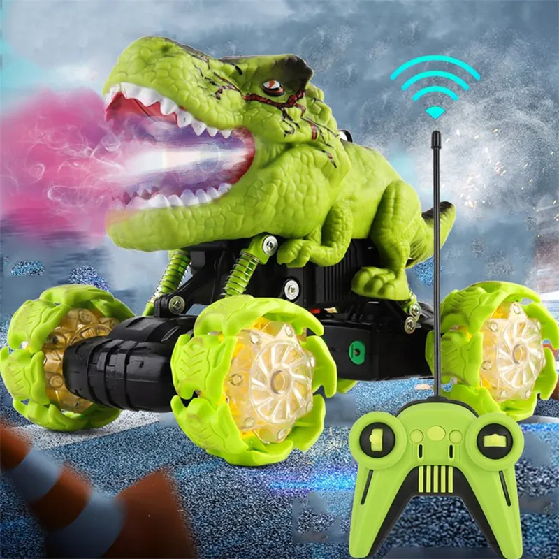 RC dinosaurus semprot Stunt mainan mobil 5CH pengendali jarak jauh semprot Model mainan mobil kontrol Radio hewan mendaki mobil mainan untuk anak laki-laki