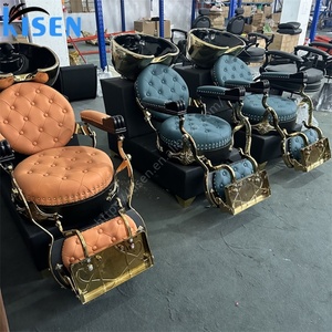 Sillón de Champú Moderno Negro y Dorado KISEN para Salón de Belleza, Muebles para Lavar el Cabello con Lavabo, Sillas en Venta - Product Image 3