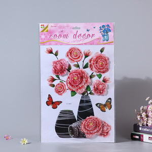 Vente en gros autocollant mural fleur couvercle <span class=keywords><strong>de</strong></span> vase autocollants <span class=keywords><strong>de</strong></span> <span class=keywords><strong>porte</strong></span> <span class=keywords><strong>de</strong></span> réfrigérateur décoration <span class=keywords><strong>de</strong></span> chambre d'adolescent décoration murale esthétique papier peint 3D affiche - Product Image 3