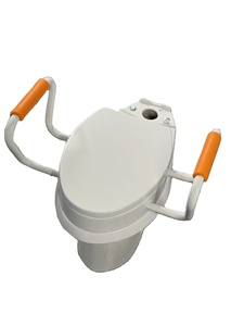 Sedile WC Moderno Rotondo Rialzato con Coperchio, Maniglie di Sicurezza, Copertura per WC in Plastica - Product Image 3