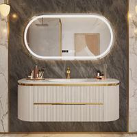 Ensemble de meubles de salle de bain en MDF avec lavabo simple, comptoir en marbre, armoires de lavabo, meubles de salle de bain avec miroir pour hôtel, villa