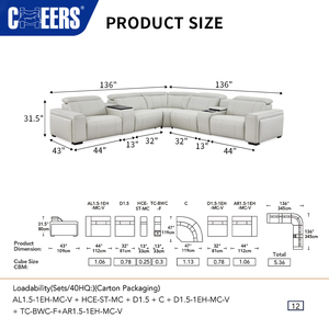 MANWAH CHEERS <span class=keywords><strong>Canapé</strong></span> d'angle électrique haut de gamme en <span class=keywords><strong>cuir</strong></span> pleine fleur avec mécanisme inclinable et appuie-tête motorisé - Product Image 6