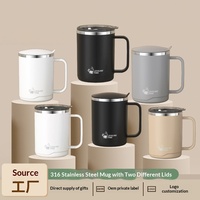 Mug à café isotherme en acier inoxydable, tasse de voyage à double paroi avec poignée, couvercle et cuillère, thermos pour le camping, le bureau, la maison, 500 ml