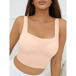 Women's Basic Crop <b>Top</b> Fashion Wireless Push-up Ice Silk Seamless <b>Bra</b> Full Coverage Soutien Gorge Bow Decoration Hook Nude Color - Product Image 3